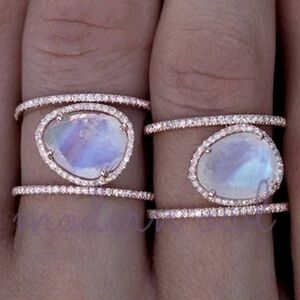 Double Layer Silver Floating Moonstone Ring